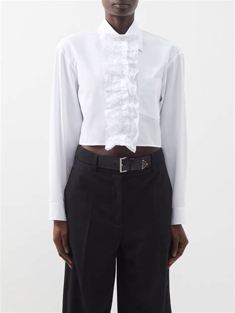 prada ruffle shirt|prada cropped tops.